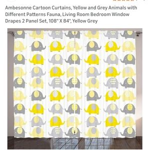Ambesonne Playful Elephant Curtains in Yellow and Gray